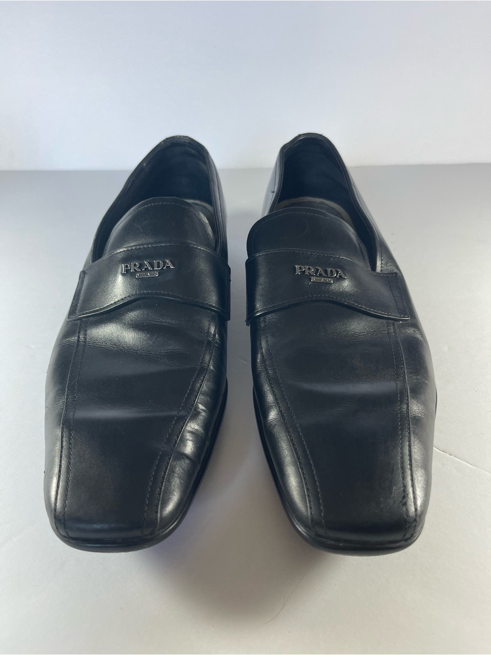 Prada Black Leather Slip-On Dress Loafers